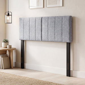 Linen Upholstered Headboard with Solid Wood Legs and Adjustable Width-Gray view 3