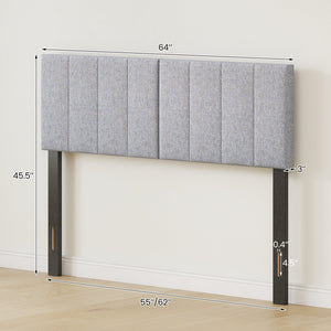 Linen Upholstered Headboard with Solid Wood Legs and Adjustable Width-Gray view 5