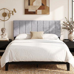 Linen Upholstered Headboard with Solid Wood Legs and Adjustable Width-Gray view 6