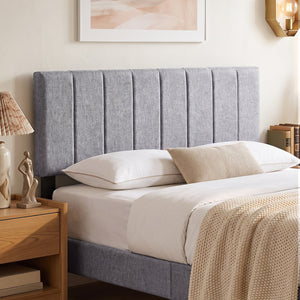 Linen Upholstered Headboard with Solid Wood Legs and Adjustable Width-Gray view 7