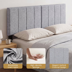 Linen Upholstered Headboard with Solid Wood Legs and Adjustable Width-Gray view 9
