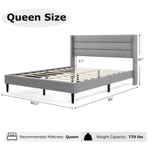 Linen Upholstered Platform Twin/Queen Bed Frame with Wingback Headboard-Queen Size view 4