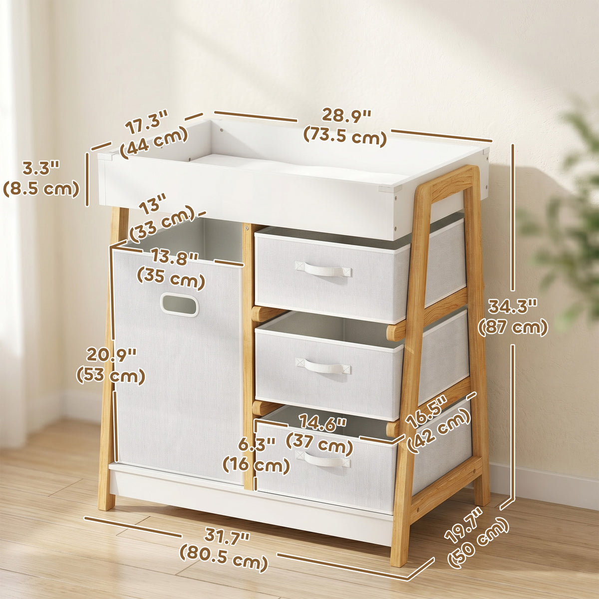 Qaba Baby Changing Table, Diaper Changing Station with Waterproof Pad, 3 Drawers and Large Basket for Newborn & Infant, White