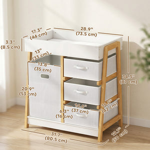 Qaba Baby Changing Table, Diaper Changing Station with Waterproof Pad, 3 Drawers and Large Basket for Newborn & Infant, White