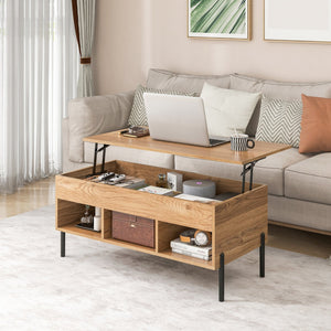 Living Room Central Table with Lifting Tabletop and Metal Legs-Natural view 2