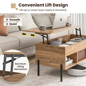 Living Room Central Table with Lifting Tabletop and Metal Legs-Natural view 8