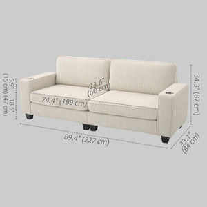 Three Seater Sofa, Fabric 3 Seater Couch with Spring Cushion and Cup Holders for Living Room, Bedroom – view 9