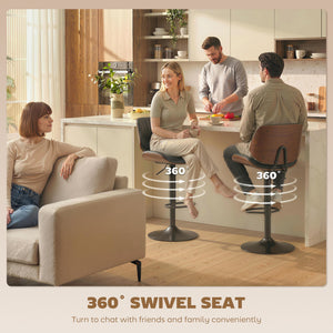Bar Stools Set of 2, Swivel Counter Height Barstools with Back, Adjustable Height, Black