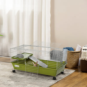 Small Animal Cage, Rolling Bunny Cage, Guinea Pig Cage with Food Dish, Water Bottle, Hay Feeder, Platform – view 14