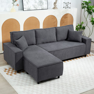 Corner Sofa with Changeable Chaise, Corduroy L-Shaped Sectional Sofa with Pocket Spring, 2 Pillows – view 7