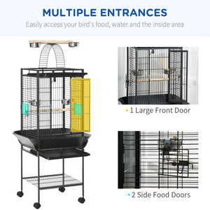 61.5 Inch Bird Cage Parakeet House for Cockatiel with Stand, Pull Out Tray, Play Top, Storage Shelf, Wood Perch, Food Container