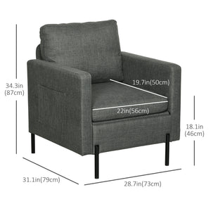 Accent Chair Modern Upholstered Armchair with Side Pockets and Cushion for Bedroom, Living Room, Beige – view 16
