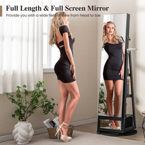 Lockable 360° Swivel Jewelry Cabinet with Full-Length Mirror LED Lights-Black view 3