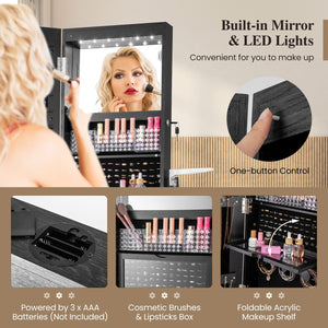 Lockable 360° Swivel Jewelry Cabinet with Full-Length Mirror LED Lights-Black view 7