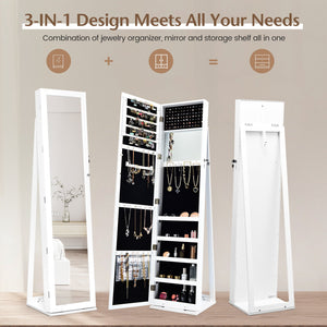 Lockable Freestanding Jewelry Armoire with Full Length Mirror-White view 4