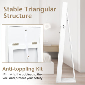 Lockable Freestanding Jewelry Armoire with Full Length Mirror-White view 6