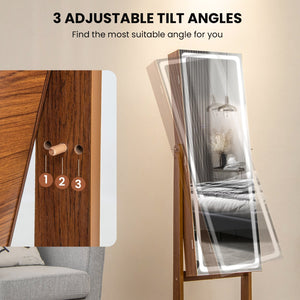 Lockable Jewelry Armoire Standing Cabinet with Lighted Full-Length Mirror-Walnut view 9