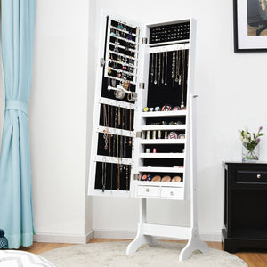 Lockable Mirrored Jewelry Cabinet Armoire Storage Organizer Box-White view 2