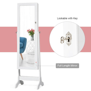Lockable Mirrored Jewelry Cabinet Armoire Storage Organizer Box-White view 7