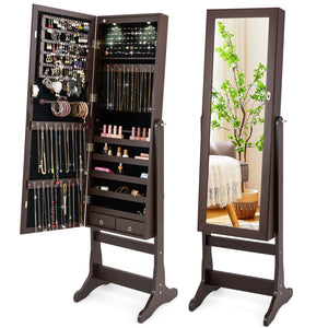 Lockable Mirrored Jewelry Cabinet with Stand and Led Lights-Brown view 3