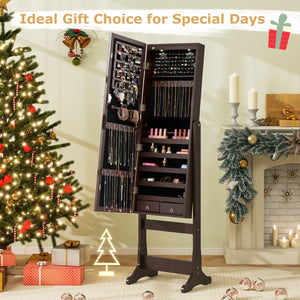 Lockable Mirrored Jewelry Cabinet with Stand and Led Lights-Brown view 5