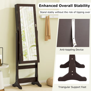Lockable Mirrored Jewelry Cabinet with Stand and Led Lights-Brown view 9