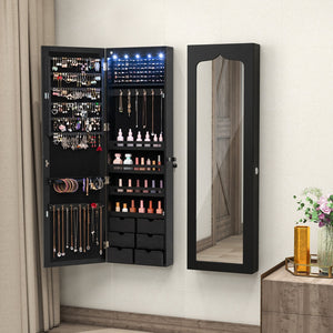 Lockable Wall Mounted Mirror Jewelry Armoire with 5 LEDs and 6 Drawers-Black view 2