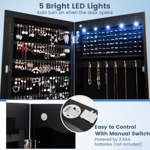 Lockable Wall Mounted Mirror Jewelry Armoire with 5 LEDs and 6 Drawers-Black view 7