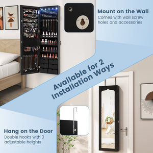 Lockable Wall Mounted Mirror Jewelry Armoire with 5 LEDs and 6 Drawers-Black view 9