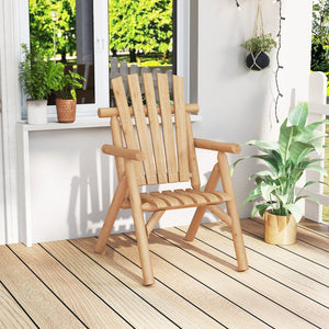 Log Wood Patio Chair with Slatted Backrest for Deck Backyard-Natural view 3