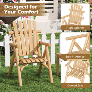 Log Wood Patio Chair with Slatted Backrest for Deck Backyard-Natural view 8