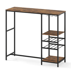 Long Bar Table Bar Height Dining Table with Storage Shelves-Rustic Brown view 4