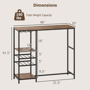 Long Bar Table Bar Height Dining Table with Storage Shelves-Rustic Brown view 5