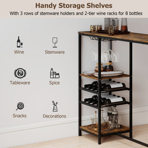 Long Bar Table Bar Height Dining Table with Storage Shelves-Rustic Brown view 7