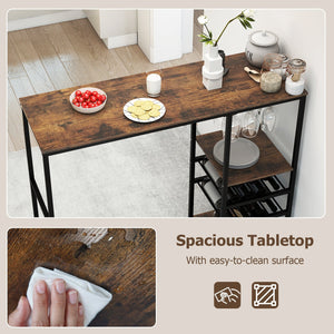 Long Bar Table Bar Height Dining Table with Storage Shelves-Rustic Brown view 8