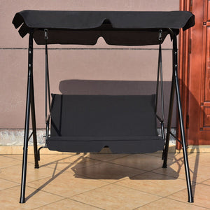 Loveseat Cushioned Patio Steel Frame Swing Glider -Black view 3