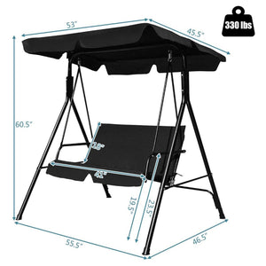 Loveseat Cushioned Patio Steel Frame Swing Glider -Black view 4
