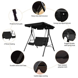 Loveseat Cushioned Patio Steel Frame Swing Glider -Black view 8