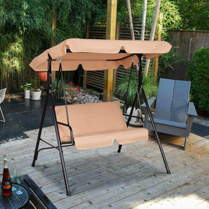 Loveseat Cushioned Patio Steel Frame Swing Glider -Beige view 2