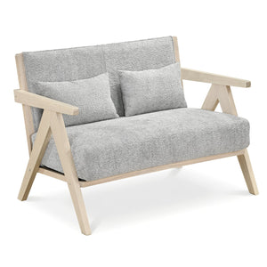 Loveseat Sofa for Small Spaces with Throw Pillows Rubber Wood Frame Padded Seat-Gray