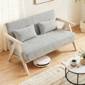 Loveseat Sofa for Small Spaces with Throw Pillows Rubber Wood Frame Padded Seat-Gray view 2