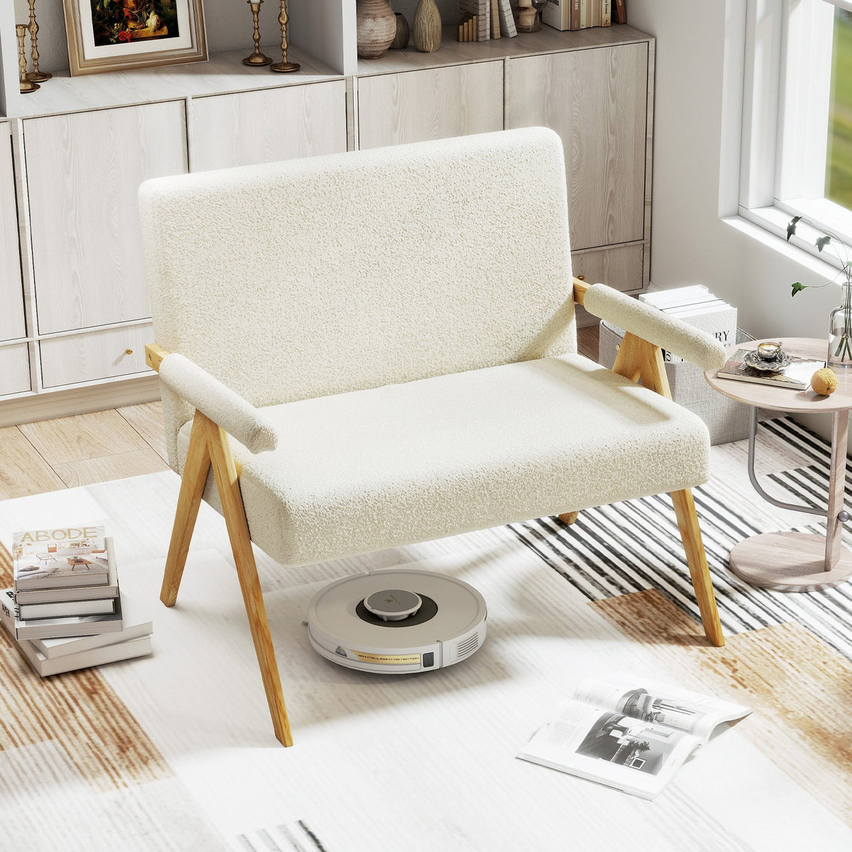 Loveseat Sofa with Armrests and Wooden Legs-Beige view 2