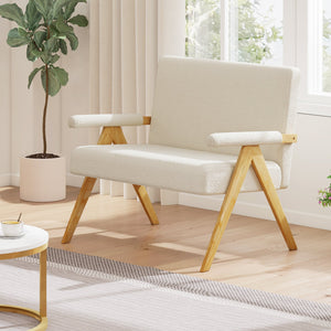 Loveseat Sofa with Armrests and Wooden Legs-Beige view 3