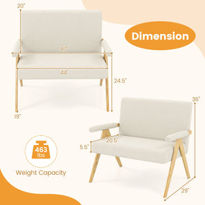 Loveseat Sofa with Armrests and Wooden Legs-Beige view 5