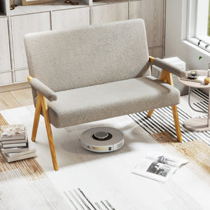 Loveseat Sofa with Armrests and Wooden Legs-Gray view 2
