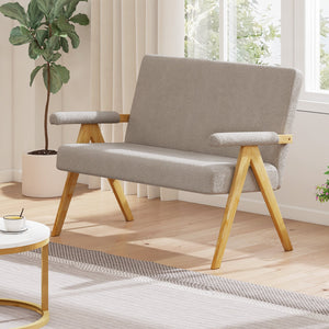 Loveseat Sofa with Armrests and Wooden Legs-Gray view 3