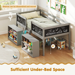 Low Loft Bed with LED Lights Kid's Cabin Bed with Bookcases-Gray view 8
