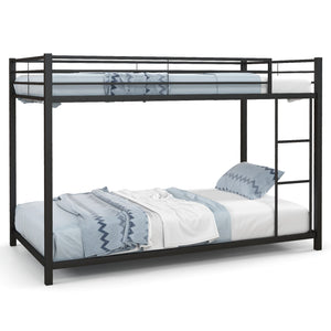 Low Profile Twin Over Twin Metal Bunk Bed with Full-length Guardrails-Black view 4