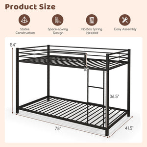 Low Profile Twin Over Twin Metal Bunk Bed with Full-length Guardrails-Black view 5
