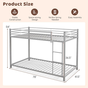Low Profile Twin Over Twin Metal Bunk Bed with Full-length Guardrails-Silver view 5